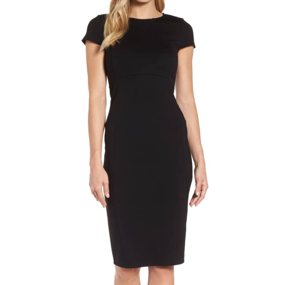 Felicity & Coco Black Cap-Sleeve Midi Sheath Dress